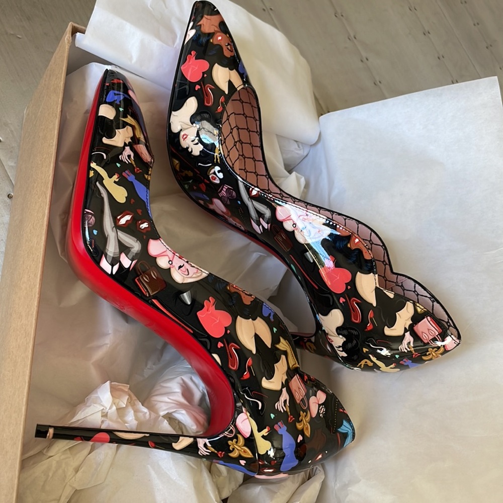 christian louboutin hot chick black patent poupee stiletto 100mm sz 38 - Picture 7 of 9